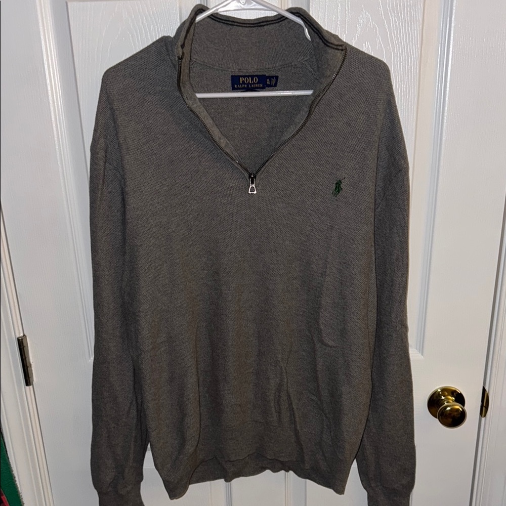 Men’s Sz XL Polo by Ralph Lauren Grey Zip-Up Quarter Zip Sweater Pima Cotton